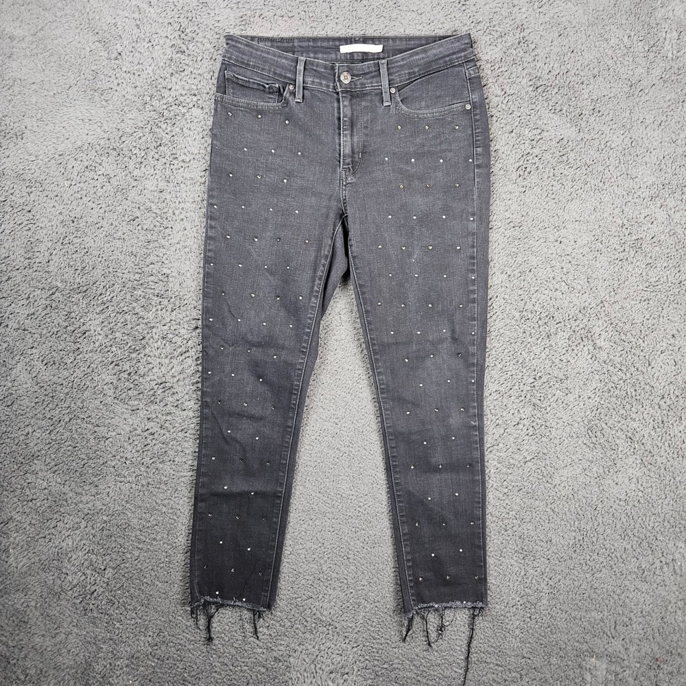 Levi's 711 Skinny Jeans Women's Dark Wash Studded Distressed Raw Hem Size 30